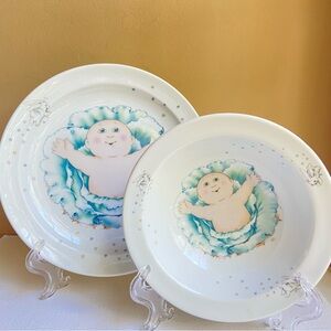 1984 Cabbage Patch Kids Royal Worcester England porcelain plate and bowl set VTG